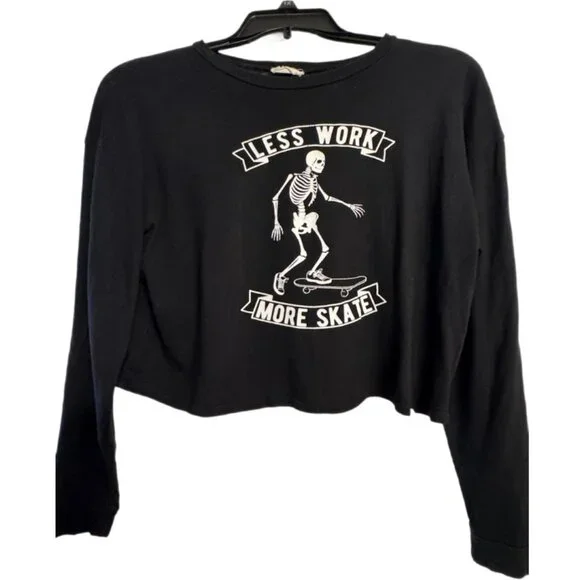 💥🚀💥 Local Lab Skeleton Skate Graphic Crop Top Size L Long Sleeve Skater Style - Picture 2 of 3